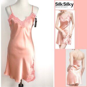 New SilkSilky 100% Silk Pink Slip Dress Adjustible Straps Sz M